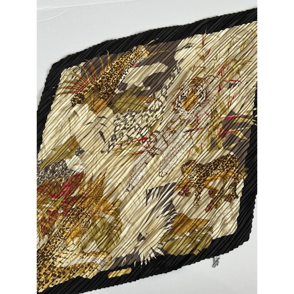 Salvatore Ferragamo Pleated Leopard Jungle Print Silk Scarf - Picture 3 of 6